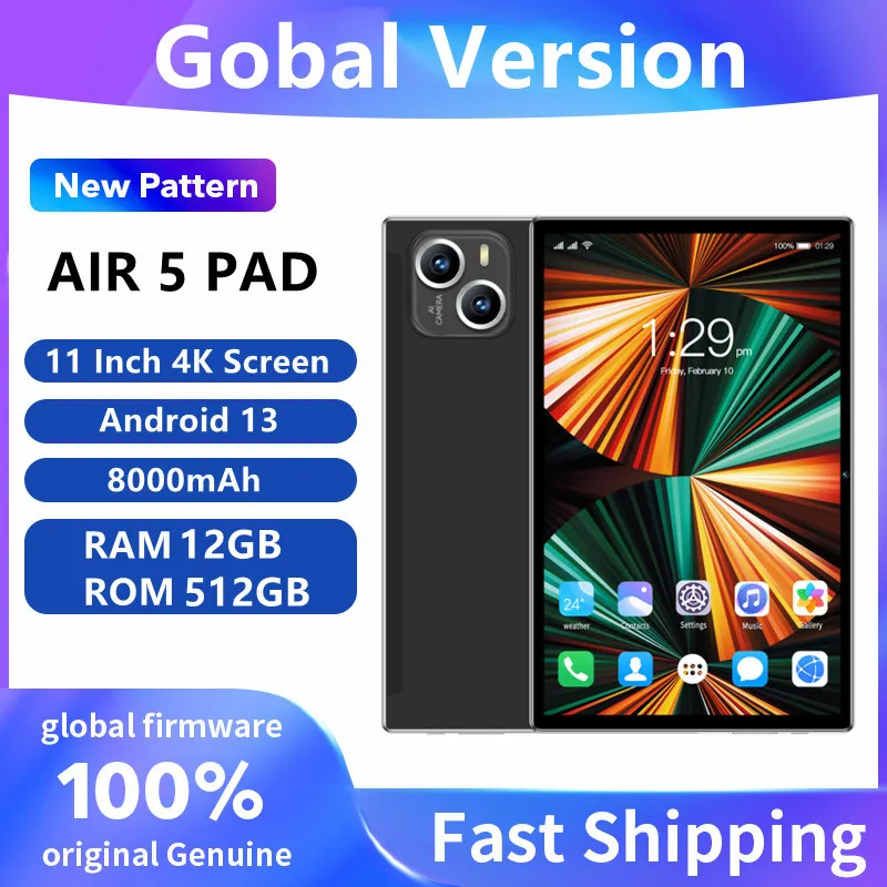 Версия Gobal Новый планшет AIR5 Android 11 Дюймов Android 13 Bluetooth 12 ГБ оперативной памяти + 512 ГБ ПЗУ Deca Core 24 + 48MP GPS WPS + 5G WIFI Ноутбук - 0