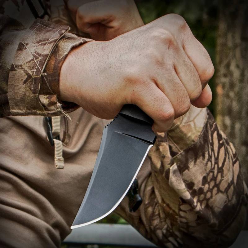 Горячий нож с фиксированным лезвием stone wash 80crv2 лезвие черная ручка из клена тактика выживания в охотничьем лагере прямой нож уличный инструмент - 3
