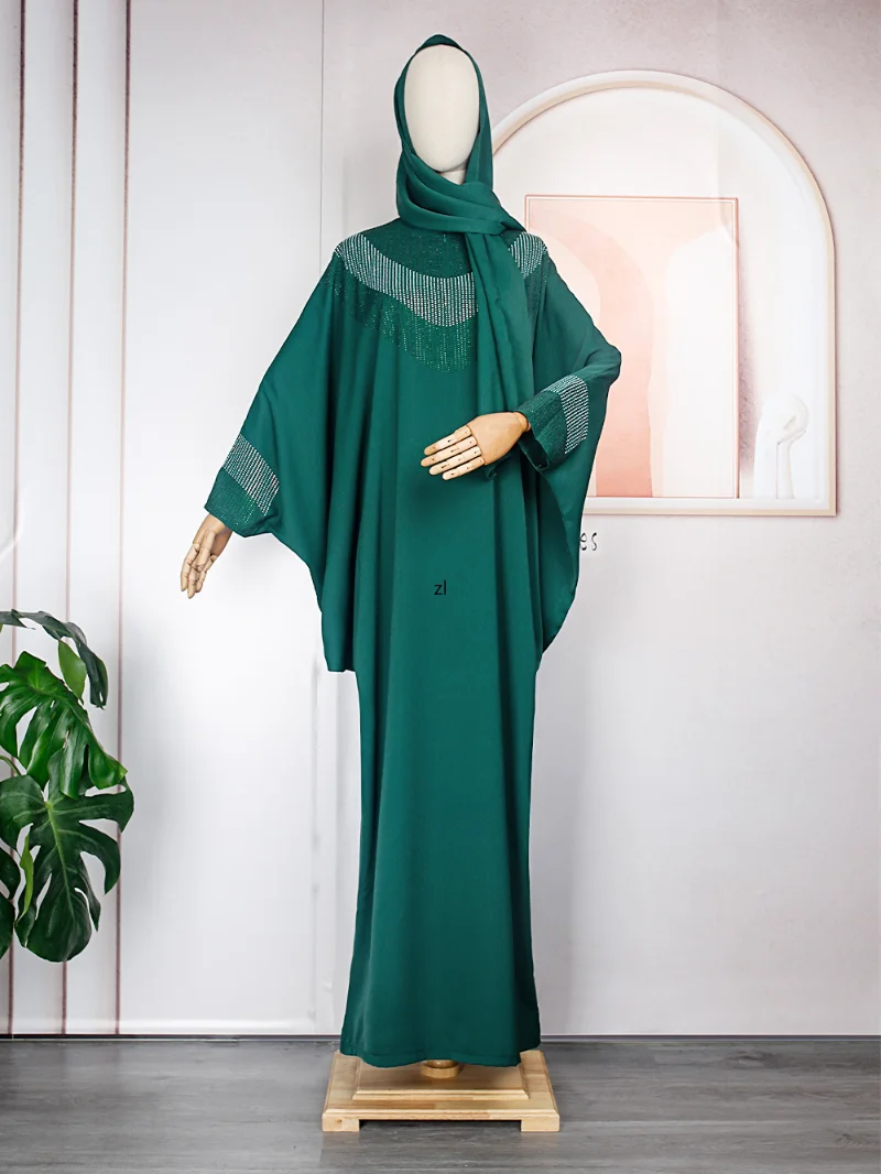 Длинное Платье, Повседневный Халат, Африканские платья для женщин, Мусульманское этническое платье, Летнее Однотонное Шифоновое Платье с бриллиантами, Свободная Классическая одежда - 4