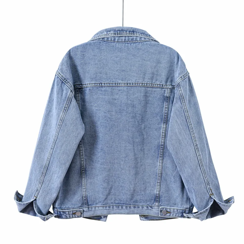 Женская джинсовая куртка для женщин, Корейская мода, Свободная верхняя одежда большого размера, Однобортные короткие джинсовые куртки, пальто, Осень 2021 - 1