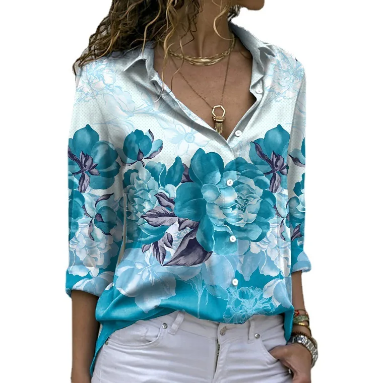 Женская рубашка, весенне-летняя Новая модная женская рубашка с принтом, Свободная футболка с длинными рукавами для пригородных поездок - 3