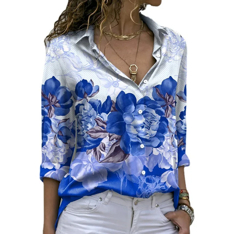 Женская рубашка, весенне-летняя Новая модная женская рубашка с принтом, Свободная футболка с длинными рукавами для пригородных поездок - 4