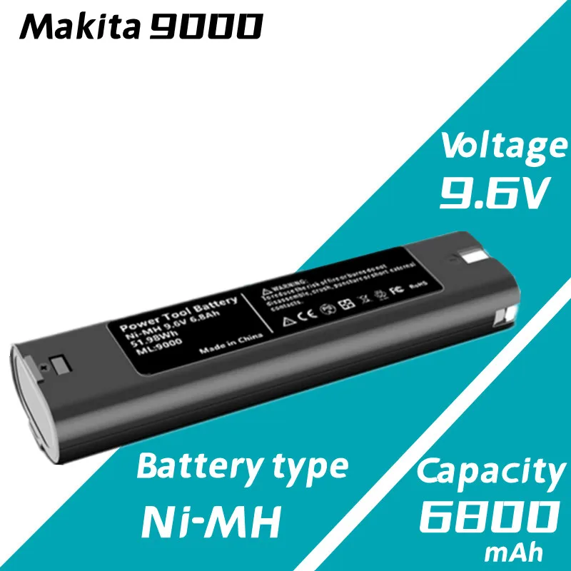 Заменитель Ni-Mh аккумулятора 9,6 В 6,8 Ач для Makita 9000 9002 9033, 6095D 6096D 6093D 6012HD DA391D 5090D 4390D 5090D 8402VD ML902 - 1