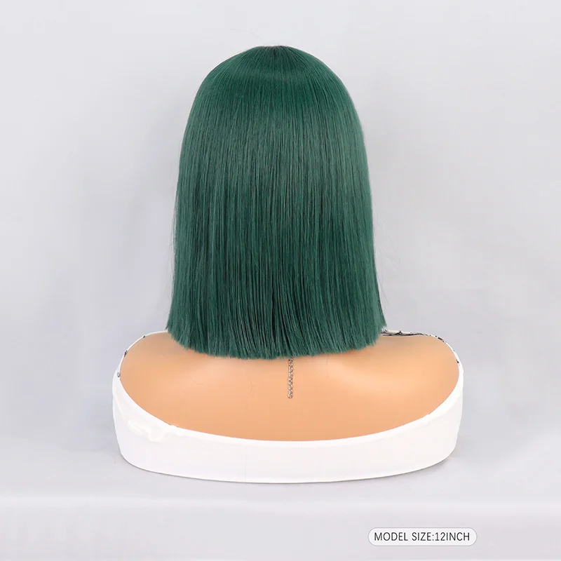 Зеленый Парик с короткими волосами и прямой челкой, Синтетический Парик для женщин, Косплей, Естественный Вид, Повседневные накладные волосы, Термостойкое волокно - 4