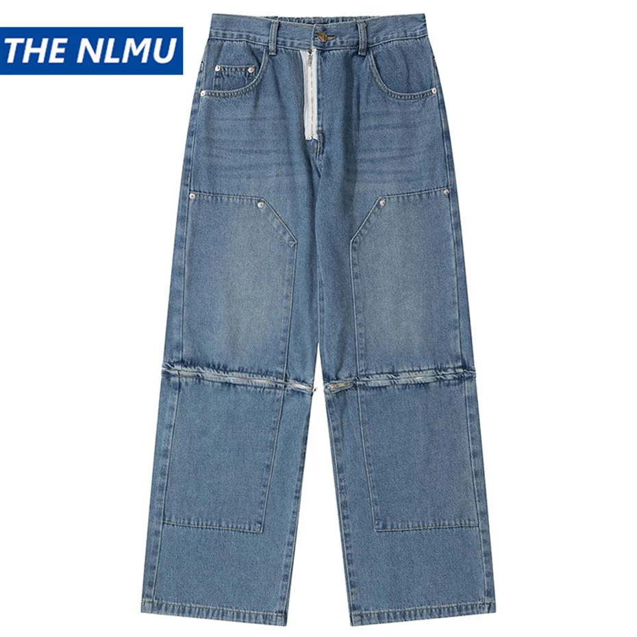 Мешковатые джинсы в стиле хип-хоп, уличная мода, свободные прямые джинсовые брюки Harajuku, джинсы для скейтбординга, мужские брюки - 0