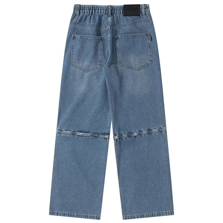 Мешковатые джинсы в стиле хип-хоп, уличная мода, свободные прямые джинсовые брюки Harajuku, джинсы для скейтбординга, мужские брюки - 1