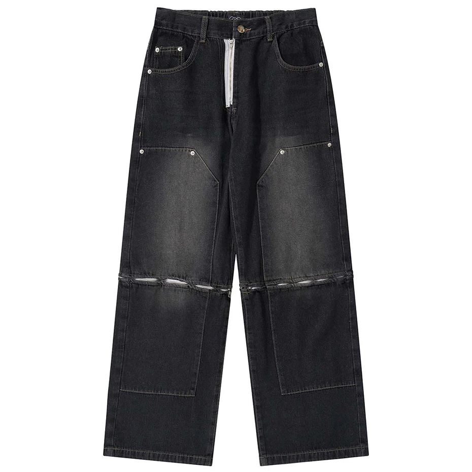 Мешковатые джинсы в стиле хип-хоп, уличная мода, свободные прямые джинсовые брюки Harajuku, джинсы для скейтбординга, мужские брюки - 2