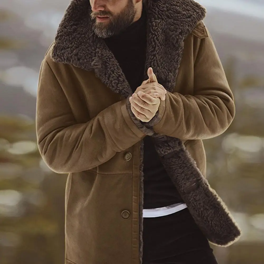 Мужское пальто утолщенного однотонного цвета средней длины, повседневная мужская зимняя теплая куртка на подкладке для повседневной носки, поездок в офис - 0