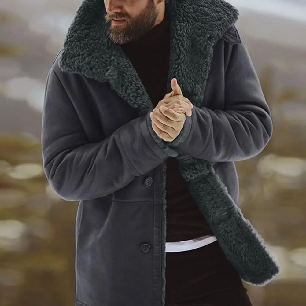 Мужское пальто утолщенного однотонного цвета средней длины, повседневная мужская зимняя теплая куртка на подкладке для повседневной носки, поездок в офис - 1