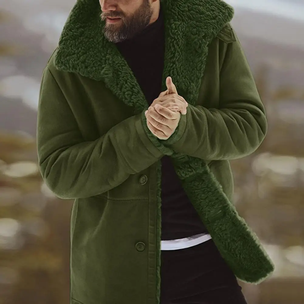 Мужское пальто утолщенного однотонного цвета средней длины, повседневная мужская зимняя теплая куртка на подкладке для повседневной носки, поездок в офис - 2
