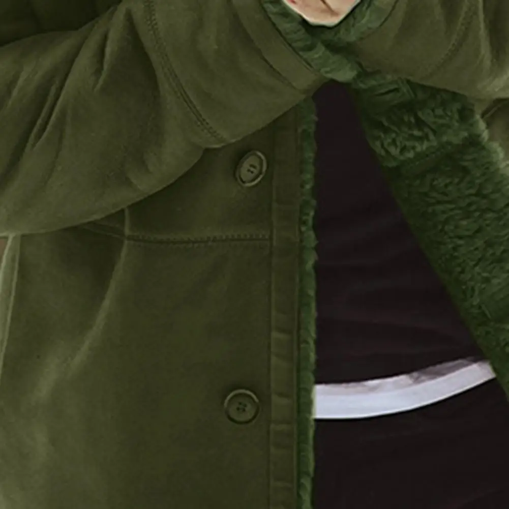Мужское пальто утолщенного однотонного цвета средней длины, повседневная мужская зимняя теплая куртка на подкладке для повседневной носки, поездок в офис - 4