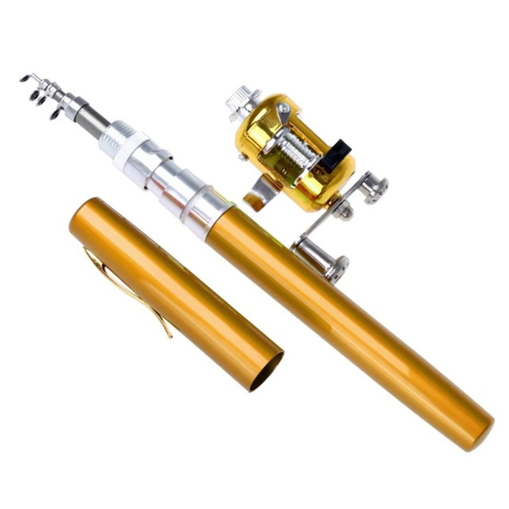 Портативная карманная телескопическая Мини-удочка в форме ручки, сложенная удочка с катушечным колесом - 0