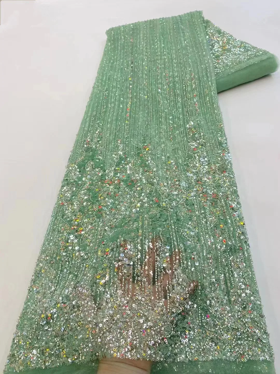 Роскошная африканская кружевная ткань 2023, высококачественная французская тюлевая сетка с пайетками, вышитая Ткань Для женщин, Свадебное платье для Новобрачных - 1