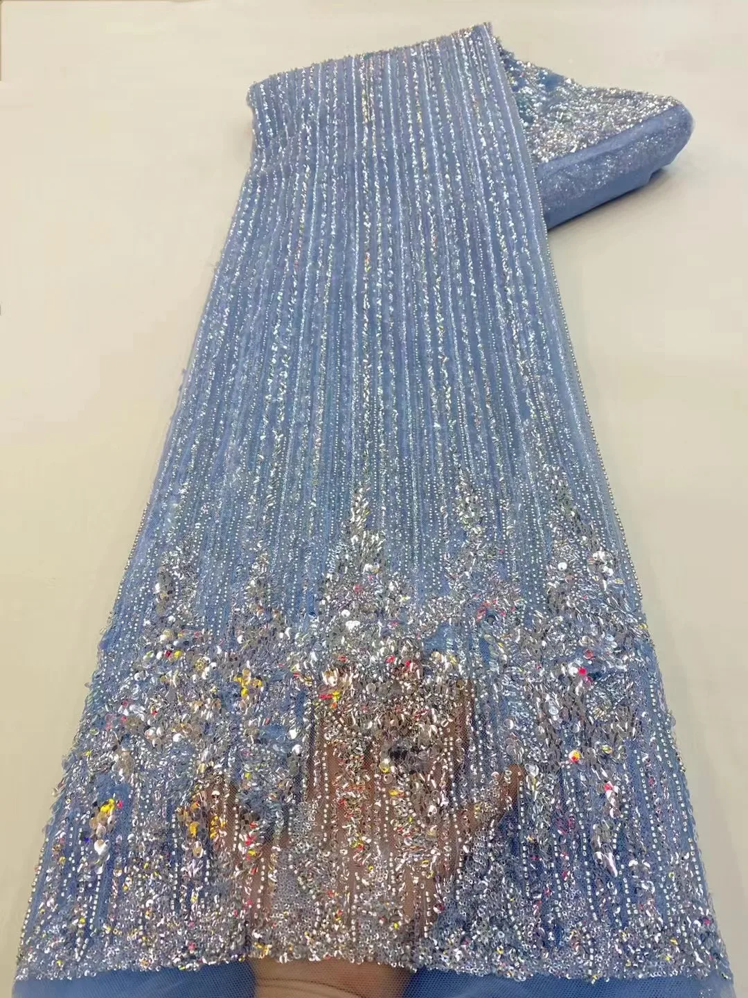 Роскошная африканская кружевная ткань 2023, высококачественная французская тюлевая сетка с пайетками, вышитая Ткань Для женщин, Свадебное платье для Новобрачных - 2