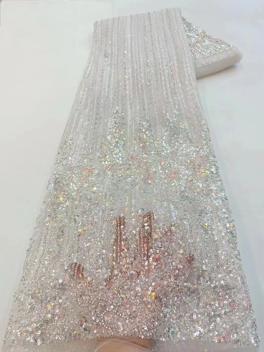 Роскошная африканская кружевная ткань 2023, высококачественная французская тюлевая сетка с пайетками, вышитая Ткань Для женщин, Свадебное платье для Новобрачных - 3