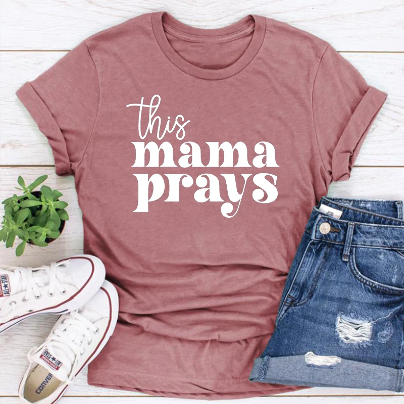Рубашка Prays, милые футболки для мам, футболка для мамы в стиле Харадзюку, подарок маме на День рождения, христианские рубашки, Винтажная одежда, подарок на День матери - 1