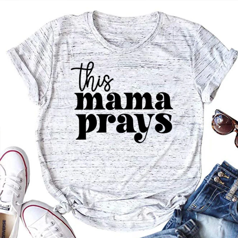 Рубашка Prays, милые футболки для мам, футболка для мамы в стиле Харадзюку, подарок маме на День рождения, христианские рубашки, Винтажная одежда, подарок на День матери - 2