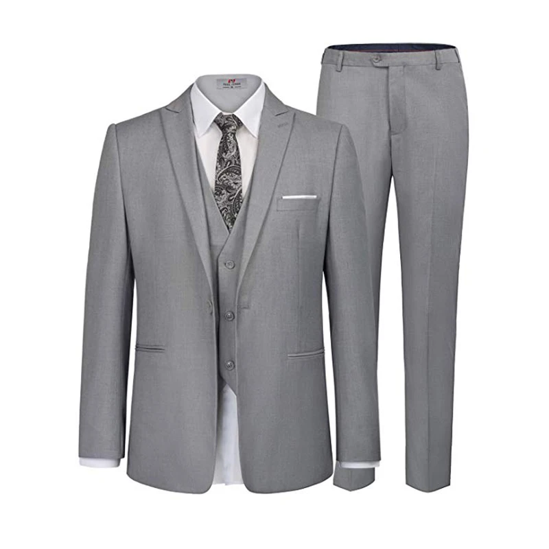 Серый Костюм Жениха Slim Fit One Button Suite, Блейзер, пальто, Смокинг, Серый Костюм для лучших мужчин из 3 предметов (жилет + брюки + пиджак) - 0