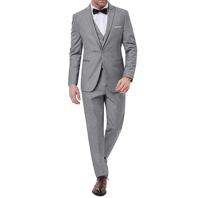 Серый Костюм Жениха Slim Fit One Button Suite, Блейзер, пальто, Смокинг, Серый Костюм для лучших мужчин из 3 предметов (жилет + брюки + пиджак) - 1
