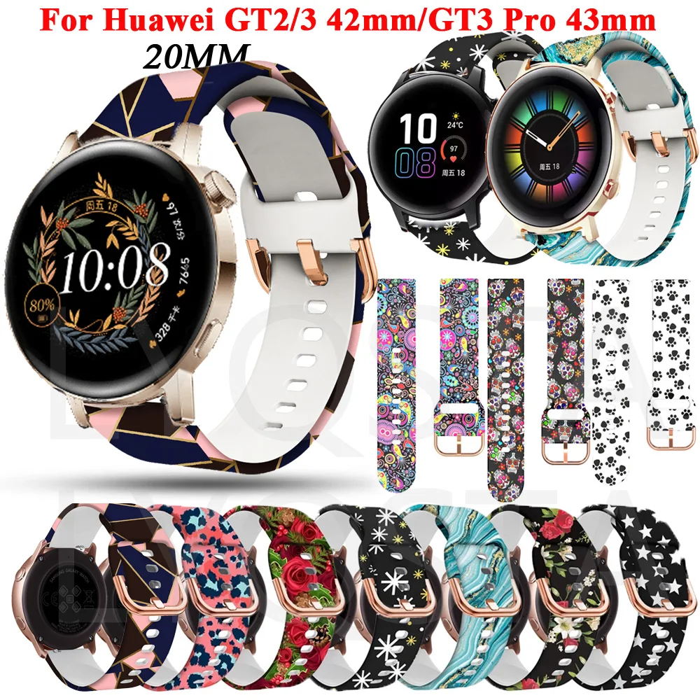 силиконовый ремешок С Принтом 20 мм Для Huawei Watch Gt2 GT 3 42 мм Ремешок Для Часов Honor Magic2 GT3 Pro 43 мм Сменный Браслет - 0