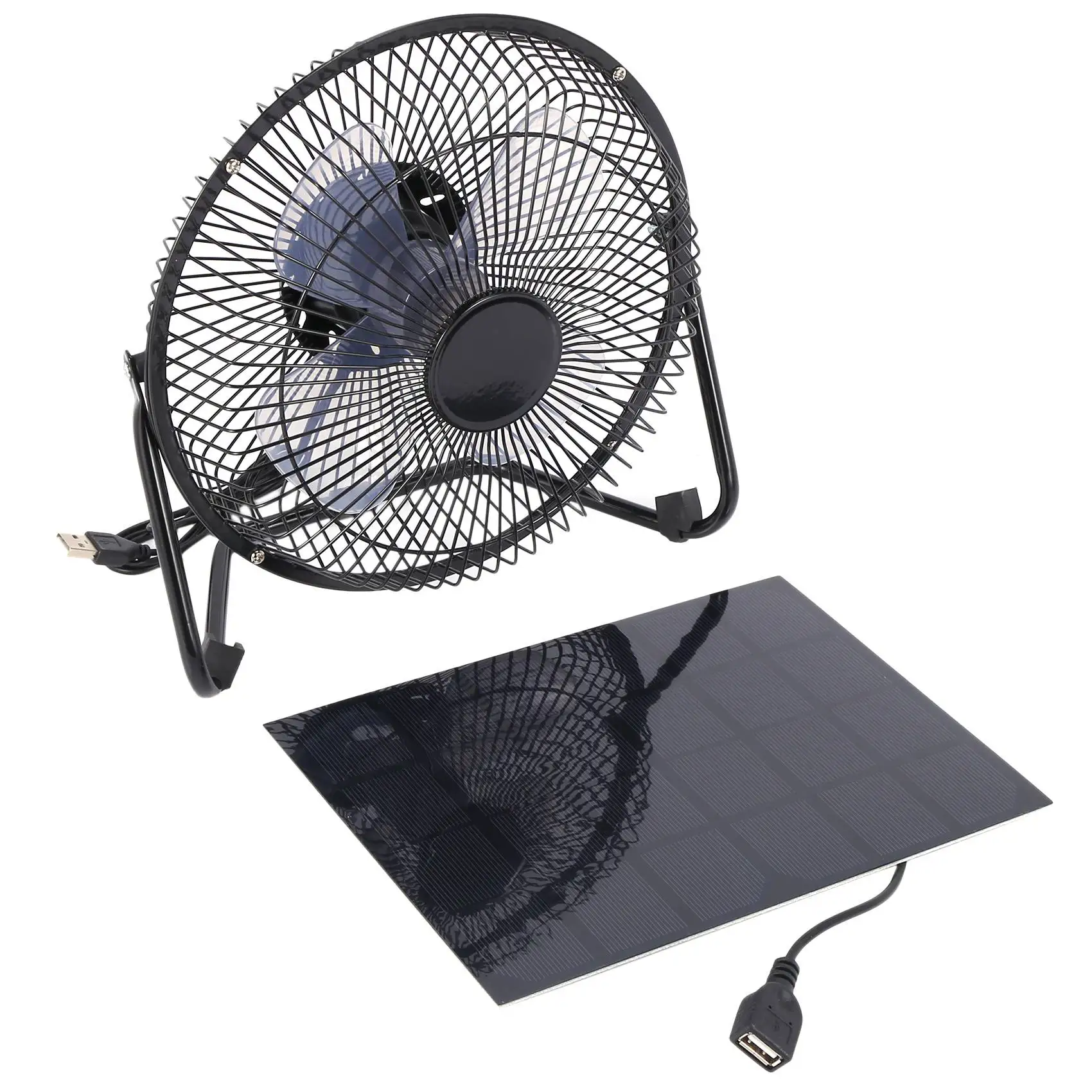 Черная Солнечная панель с Питанием + USB 5 Вт металлический Вентилятор 8 Дюймов Охлаждающая Вентиляция Автомобиля Охлаждающий Вентилятор для Путешествий на открытом воздухе Рыбалка Домашний Офис - 0