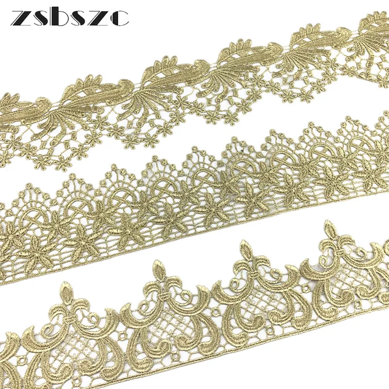 Ширина 8 см 5 ярдов Винтажная золотая кружевная отделка Роскошная ткань с вышивкой для Свадебных платьев Швейные Аксессуары Аппликация Ремесла - 2